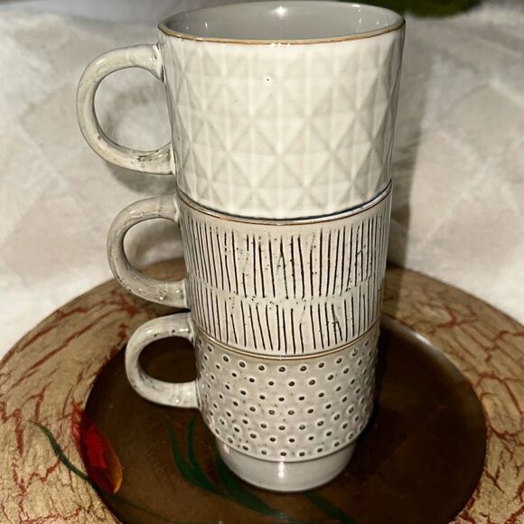 Stackable Set of 3 Cappuccino Latte Coffee Tea Mugs - Picture 1 of 6